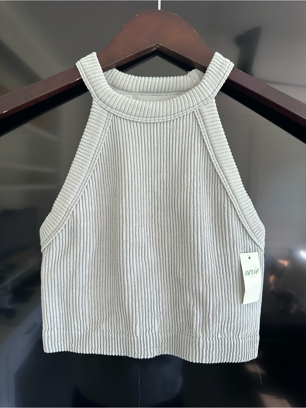 NWT Aerie Ribbed High Neck Racerback Tank Top Gray XS